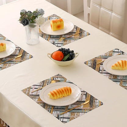 Marble Fusion PVC Mats for Dining Table, Crosshatch - Mustard Gold