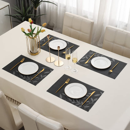 PVC Dining Table Mats, Black Leaves