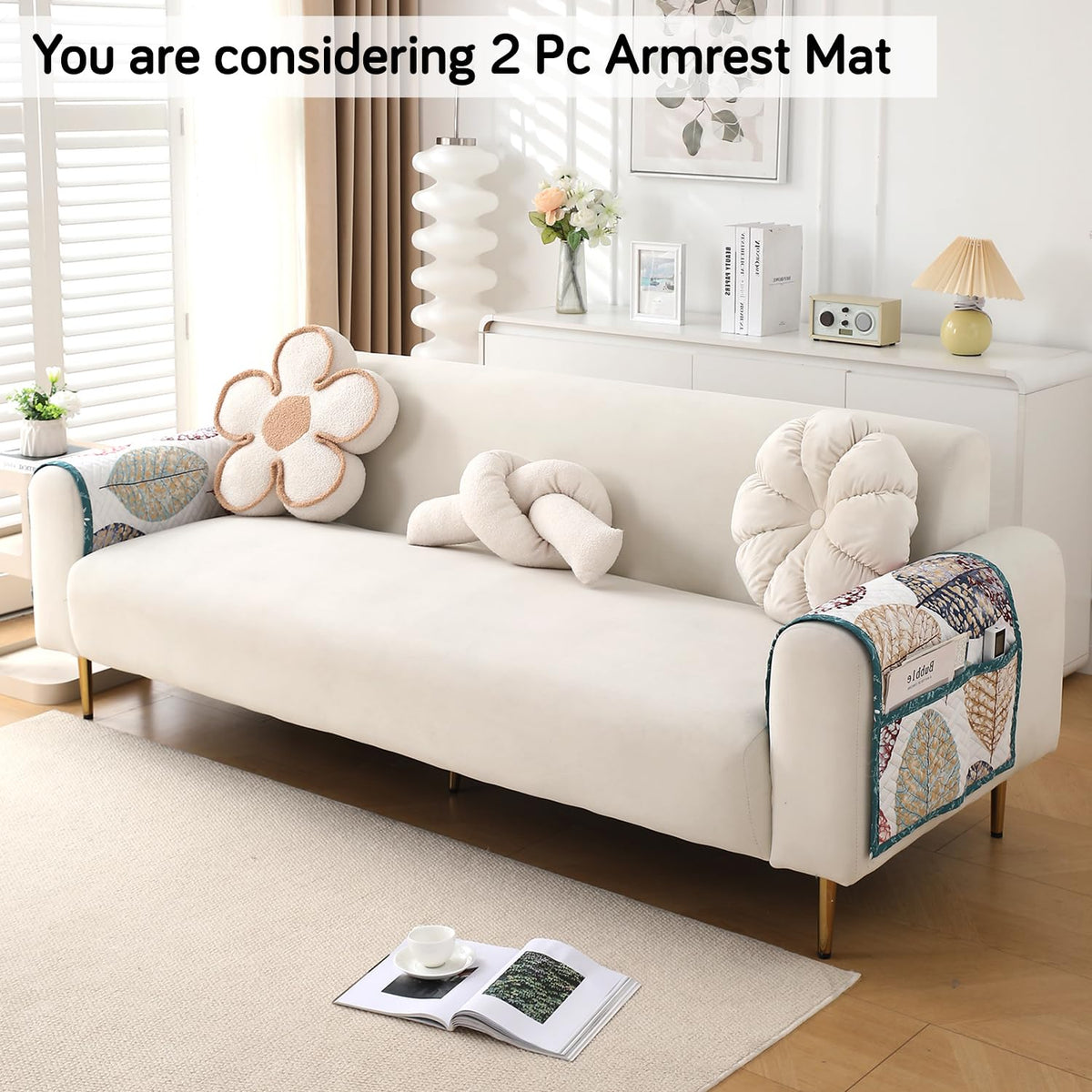 'Homehues' Printed Quilted Sofa Cover Mats, Multicolor Linden Leaf