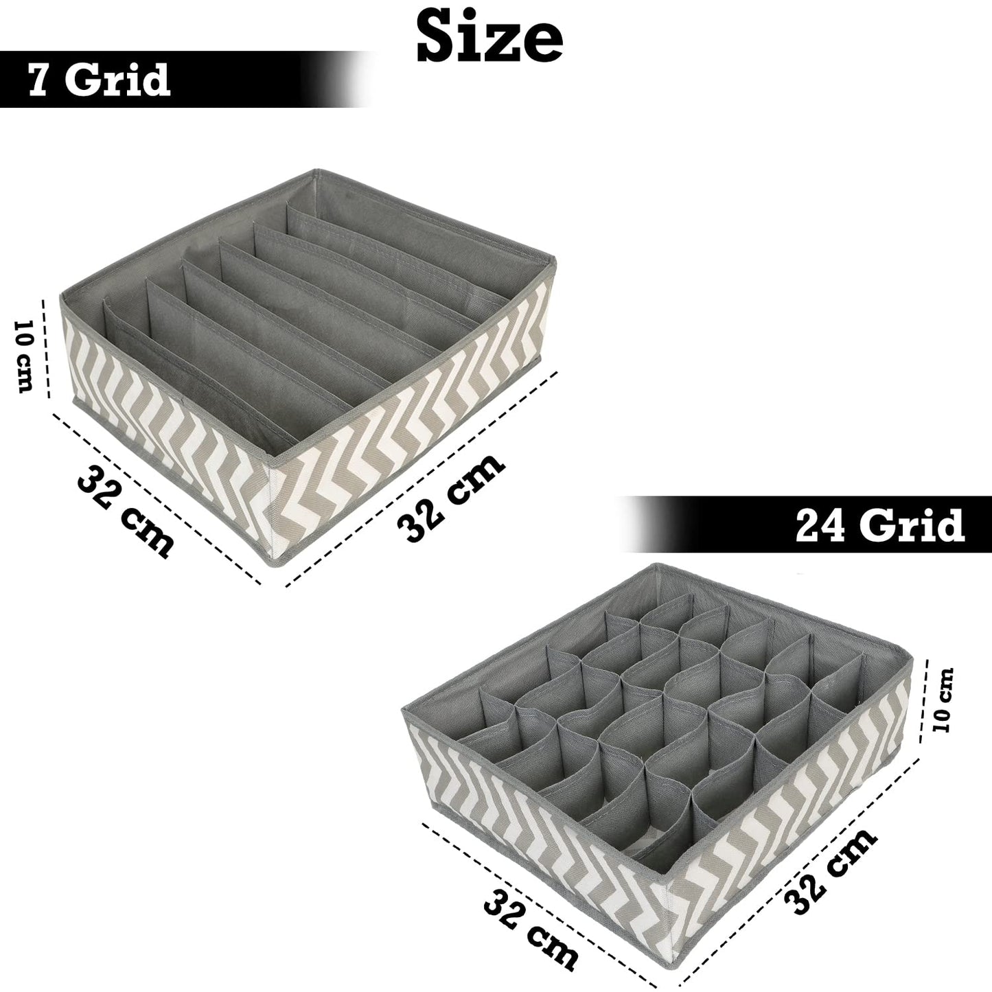 Non-Woven 2 Pcs Undergarment Organizer Storage Box For Drawers Bra Panty Socks Tie Lingerie Wardrobe, 24X7 Grid (Clothing, Grey)