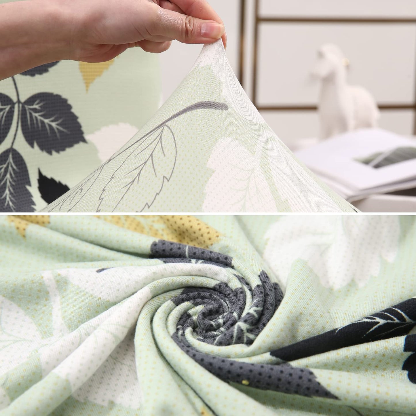Elastic Stretchable Dining Chair Cover, Green Hibiscus Leaves