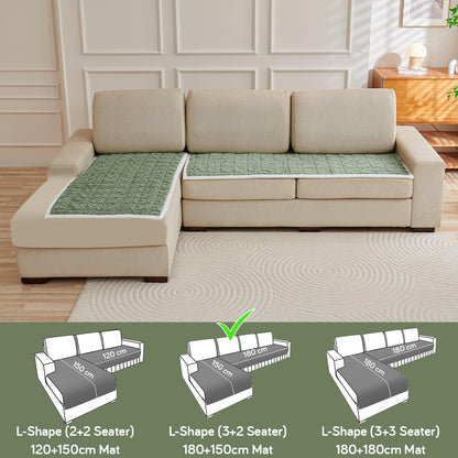 Italian Caelora Luxury Jacquard Plush L Shape Sofa Cover Seat Mat - Sage Green