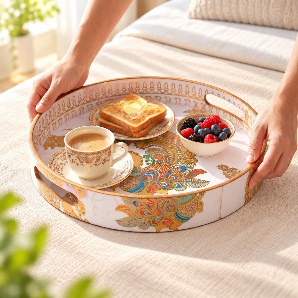 HOKIPO Round Serving Tray 12 in, Engineered Wood, Mayur Mahal - image 9