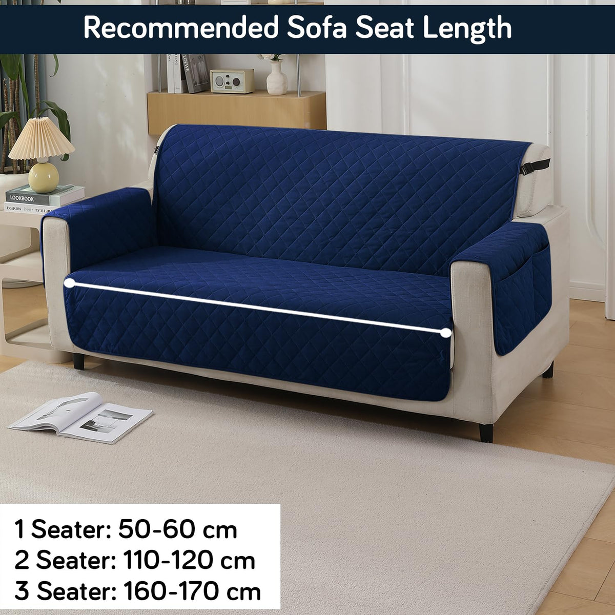 Navy Blue colour 2 seater quilted waterproof sofa mat | Hokipo