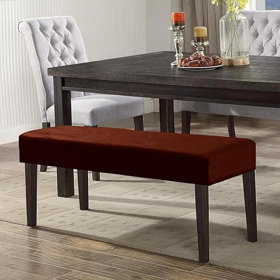 Elastic Fitted Dining Bench Slipcover, Rustic Brown