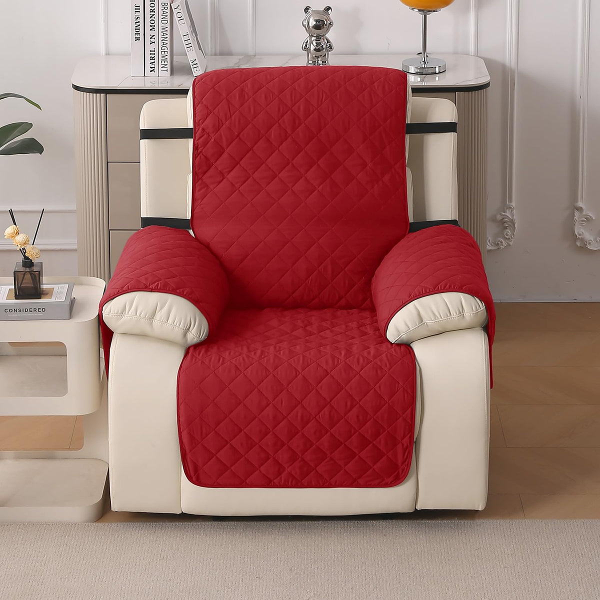 UrbanQuilt Recliner Sofa Slipcover Mat with Dual Belt for 1/2/3 Seater - Scarlet Red
