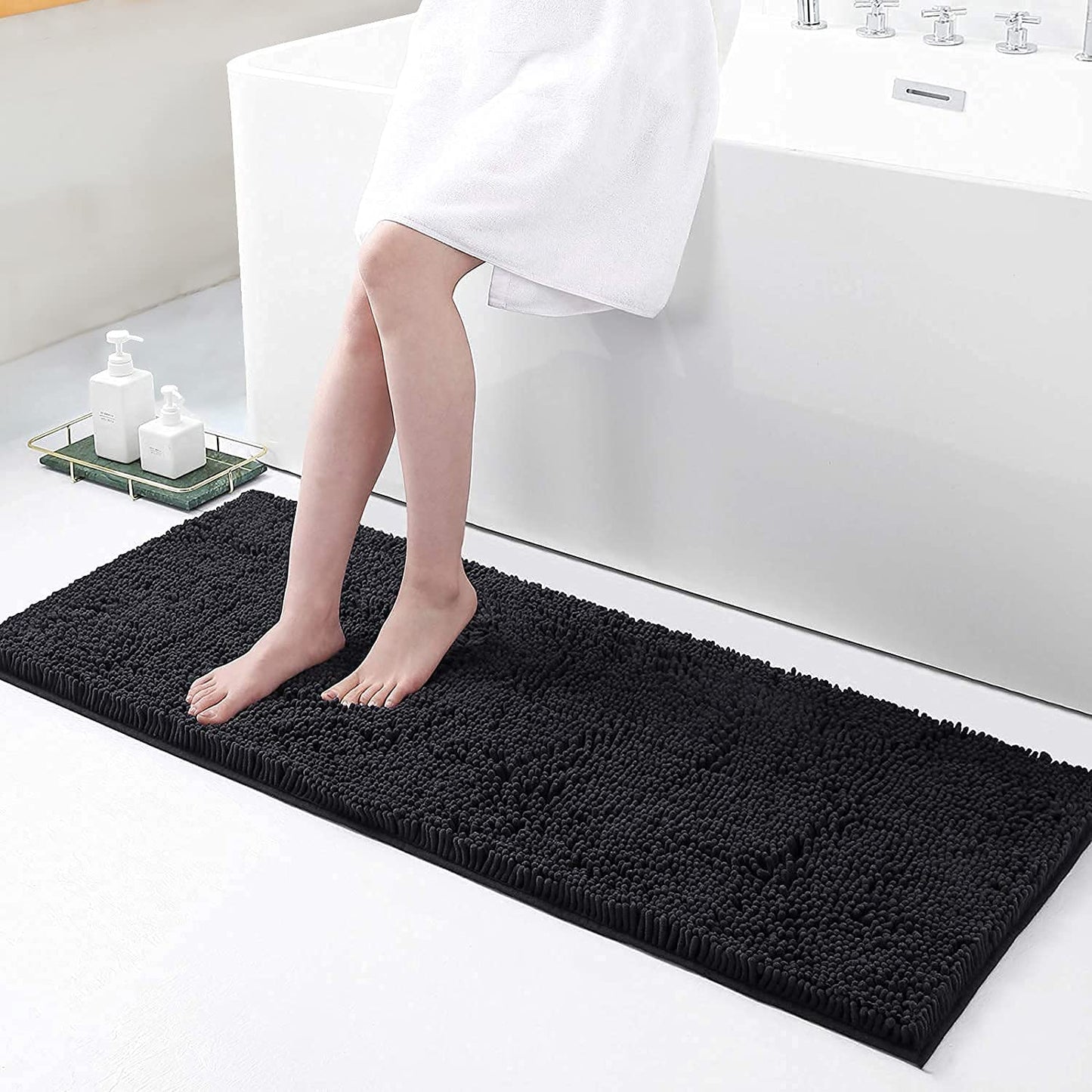 Chenille Luxury Bath Rug, Extra Soft And Absorbent Large Bathroom, Charcoal Grey