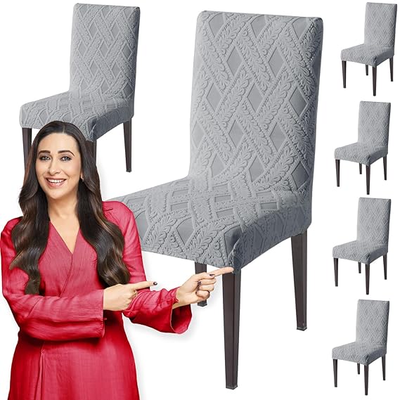 Chair Cover Set of 1/2/4/6, 190 GSM Jacquard, Light Grey