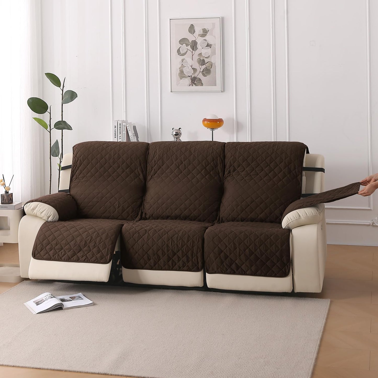 UrbanQuilt Recliner Sofa Slipcover Mat with Dual Belt for 1/2/3 Seater -  Chocolate Brown