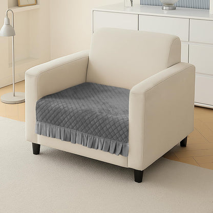 Holland Velvet Sofa Cover Seat Mat with Frill for 1/2/3 - Seater, Grey