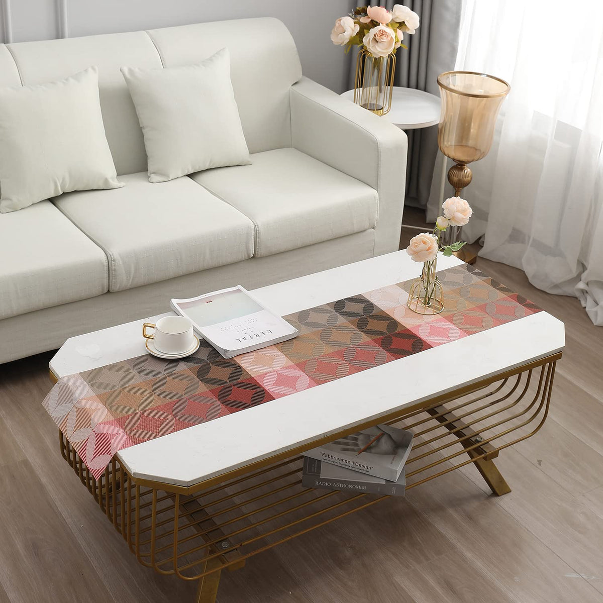 Buy Geometric Red Colour PVC Center & Coffee Tables Runner | HOKIPO
