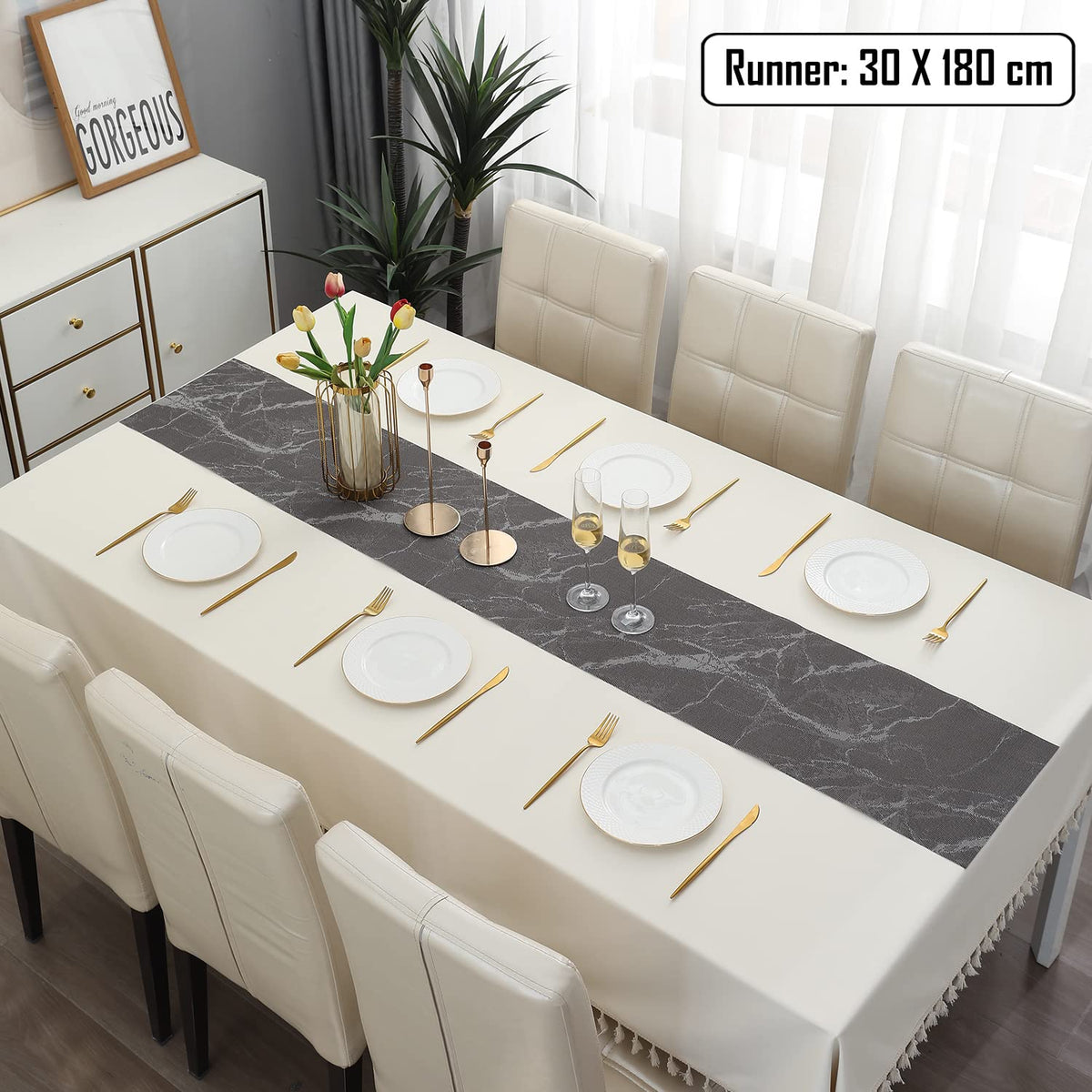 Buy Abstract Brown Colour PVC Table Runner for 6 Seater (30x180cm) | HOKIPO
