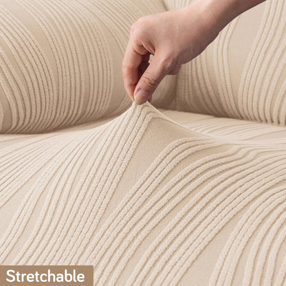 200gsm Knitting Jacquard Sofa Cover 1/2/3/4 Seater Fully Covered, Skimmed Cream