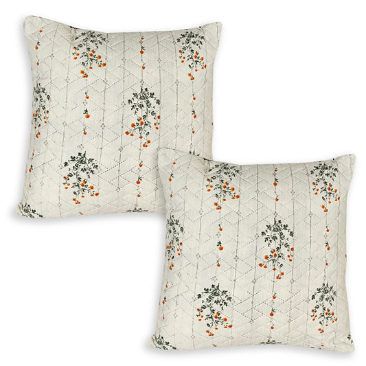 HOKIPO Printed Quilted Sofa Cushion Cover Pack of 2, Light Green Ash Gypsy Flower