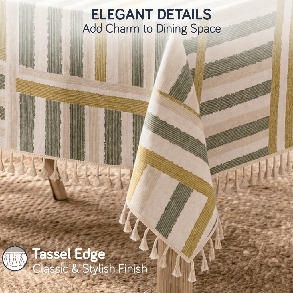HOKIPO ShieldQuilt Table Cloth with Tassel Edge for 4/6 Seater, Geometric Mustard - image 5
