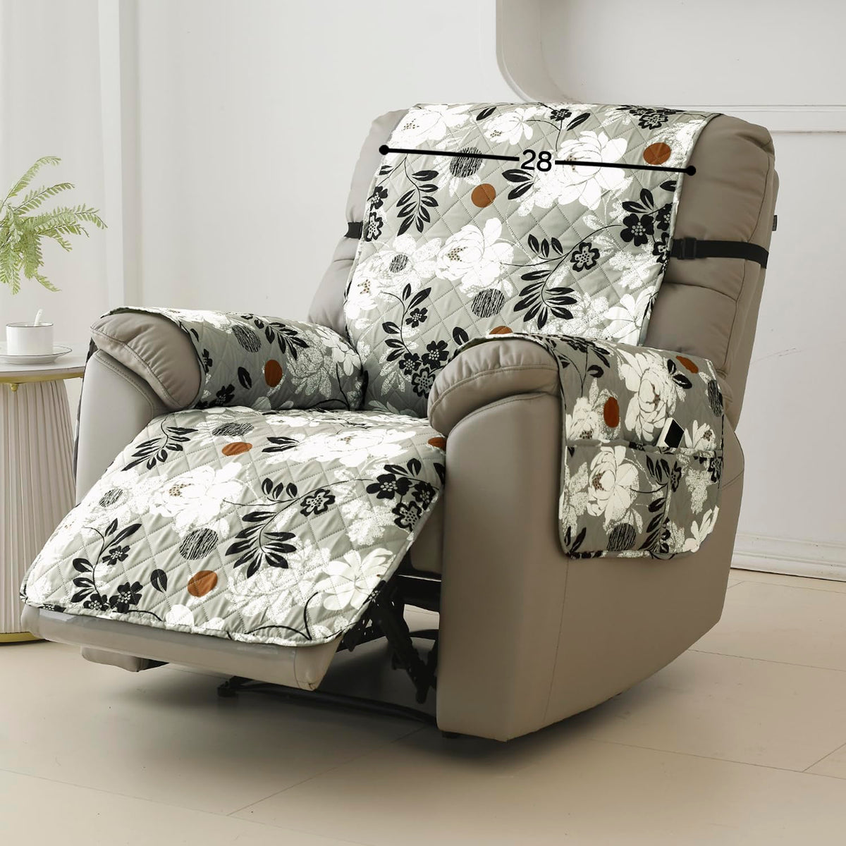 Water Repellent & Waterproof Quilted Recliner Sofa Cover for Small / Large - Feather Brown Floral