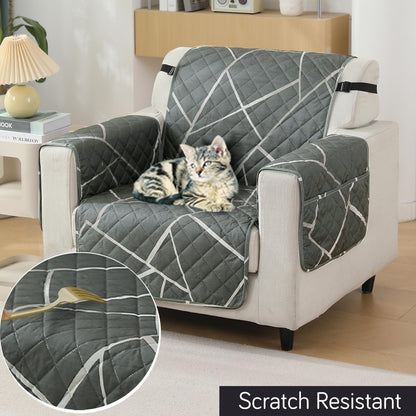 Abstract Geometric Shadow Grey print Scratch resistant 1 seater quilted waterproof sofa cover | Hokipo