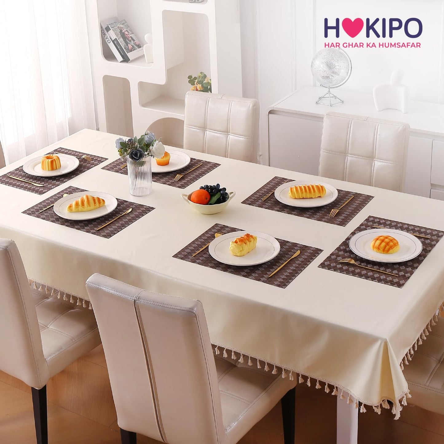 RhombusEcho Washable PVC Mats for Dining Table - Taupe Brown