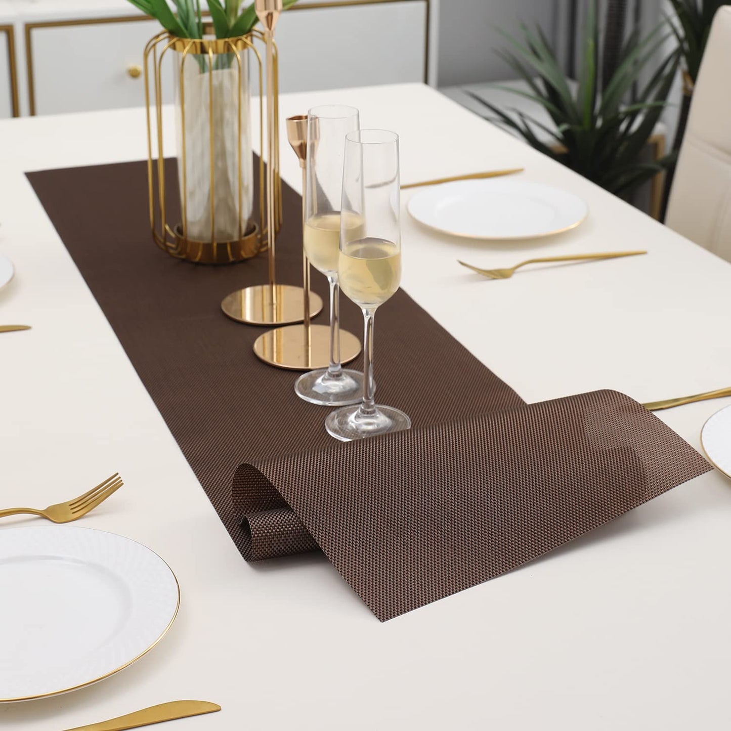 PVC Table Runner, Brown