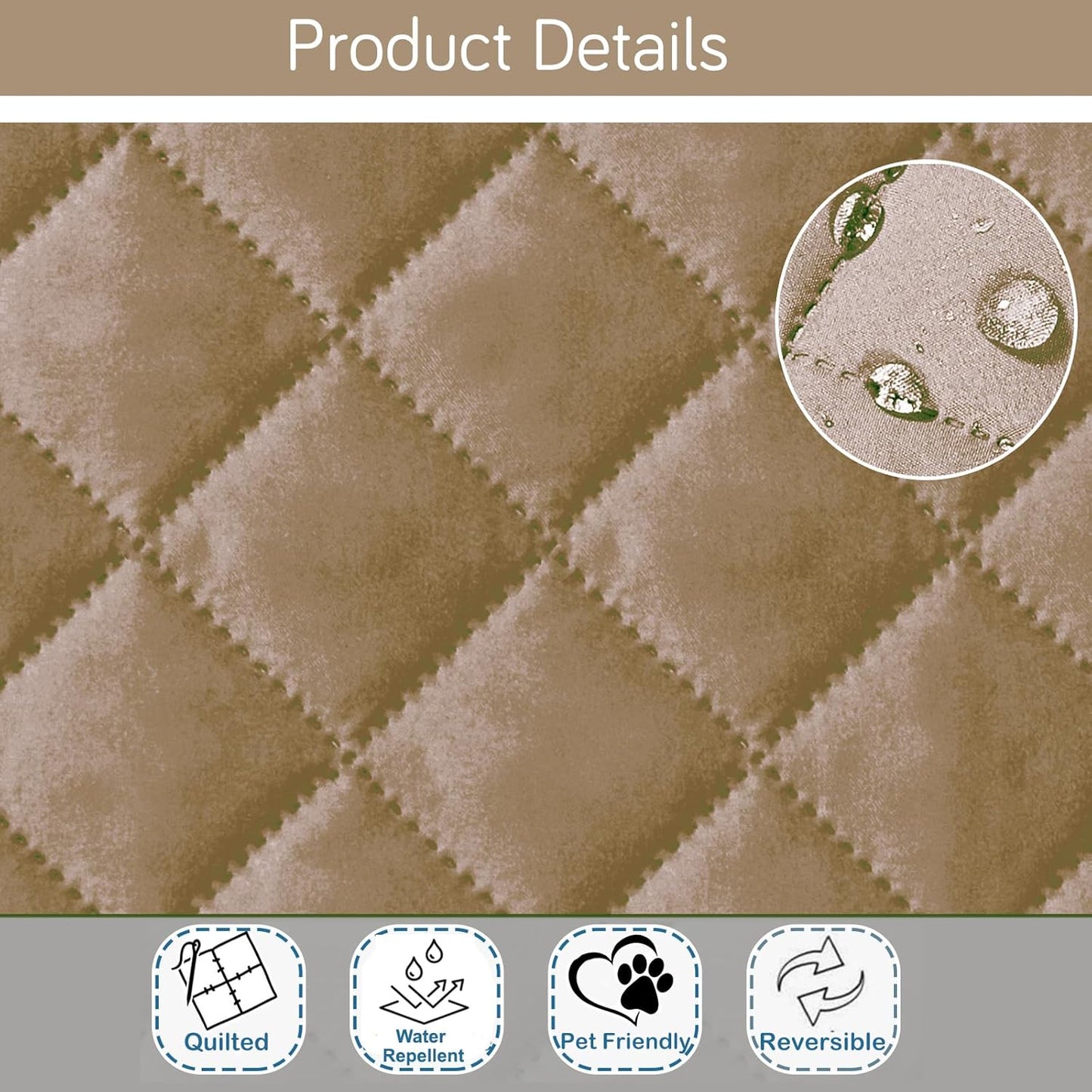 HOKIPO Quilted Reversible One Piece L Shape 4/5/6 Seater Sofa Cover Mat, Camel