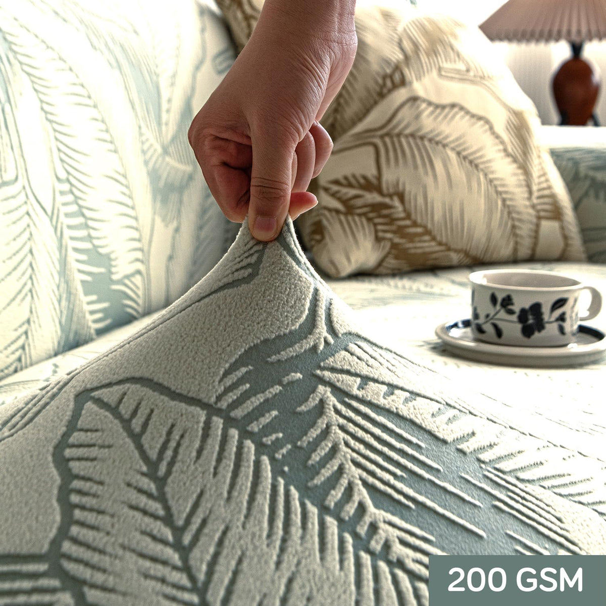 Dual Tone Knitting Jacquard Sofa Cover 1/2/3 Seater Fully Covered - Creamish Pale Green