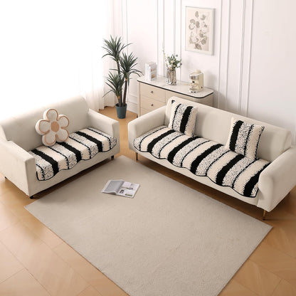 Luxury Wavy Anti Slip Plush Sofa Cover Mat, Black