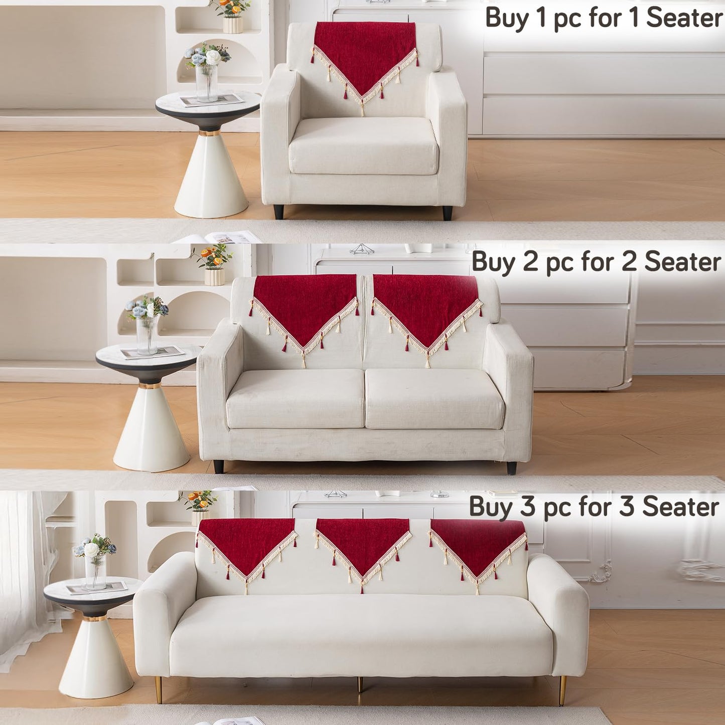 Serenity Tassel Chenille Sofa Cover with Tassel – Crimson Ruby