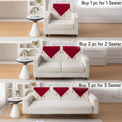 Serenity Tassel Chenille Sofa Cover with Tassel – Crimson Ruby