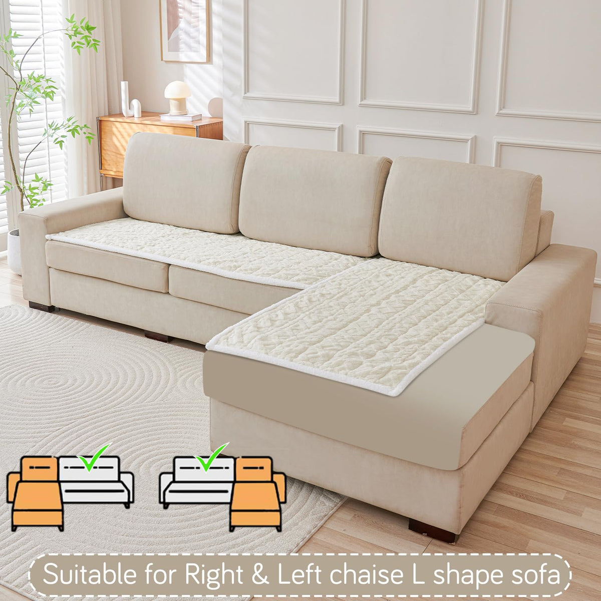 Italian Caelora Luxury Jacquard Plush L Shape Sofa Cover Seat Mat - Pearl White