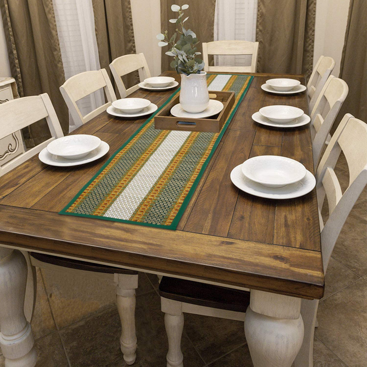 Buy Green Colour Eco-friendly Heat Resistant Handmade Madurkathi Dining Table Runner - HOKIPO | Har Ghar ka Humsafar
