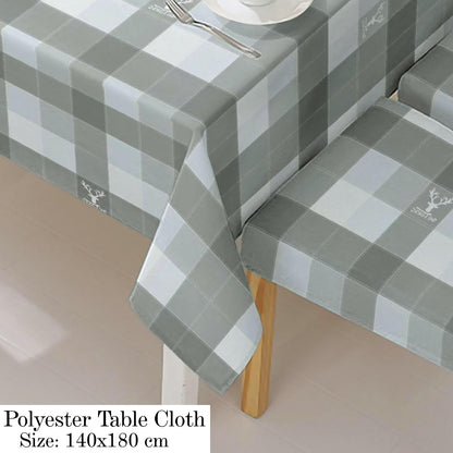 Polyester Dining Chair Covers Set of 4/6 with Matching Tablecloth, Checks Grey