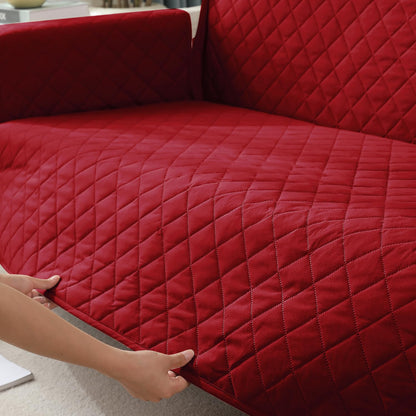 Quilted Waterproof Sofa Cover Mat with Pockets on Armrest Cover - Red