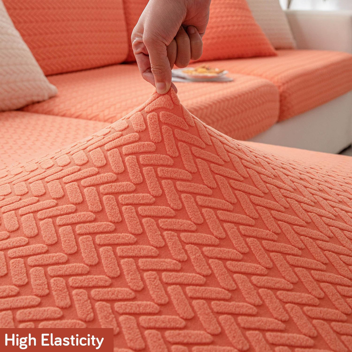 Stretchable Thick Jacquard Textured Seat Couch Cushion Cover for 1/2/3 Seaters, Orange