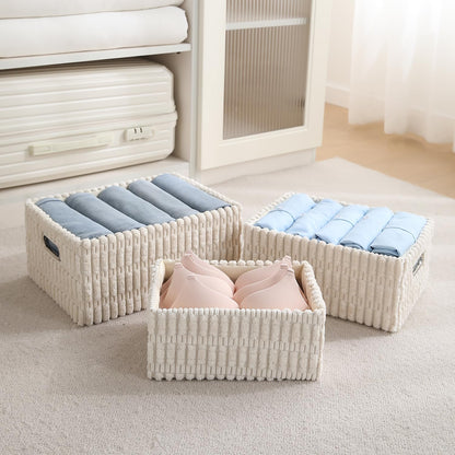 Plush Storage Organizer Baskets for Storage, Set of 3, Cream
