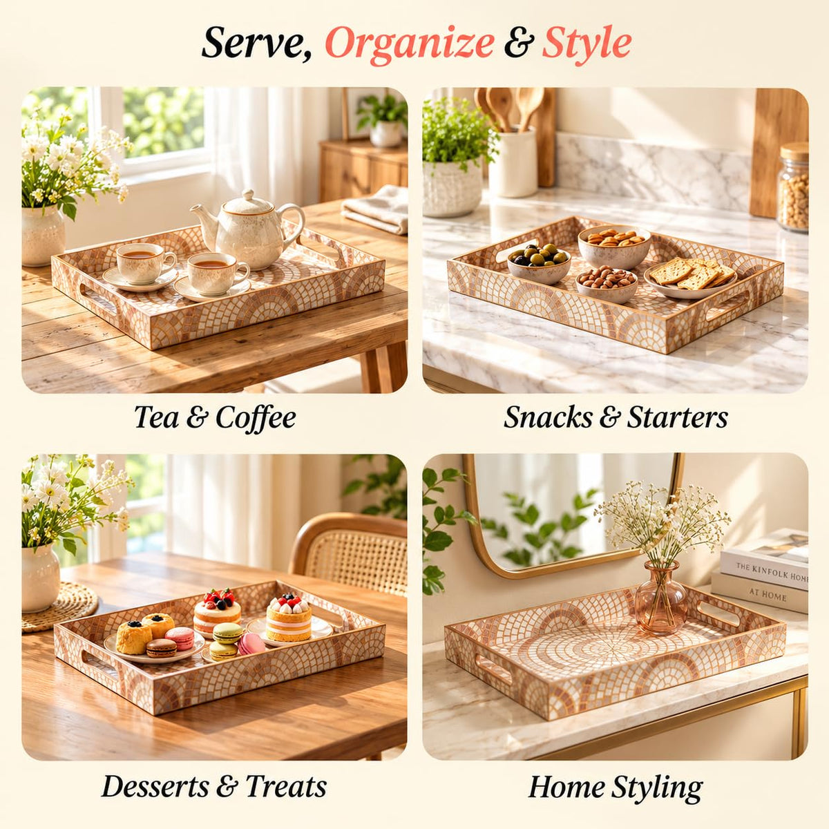 HOKIPO Serving Tray Set of 3, Engineered Wood, Meher Mosaic - image 5