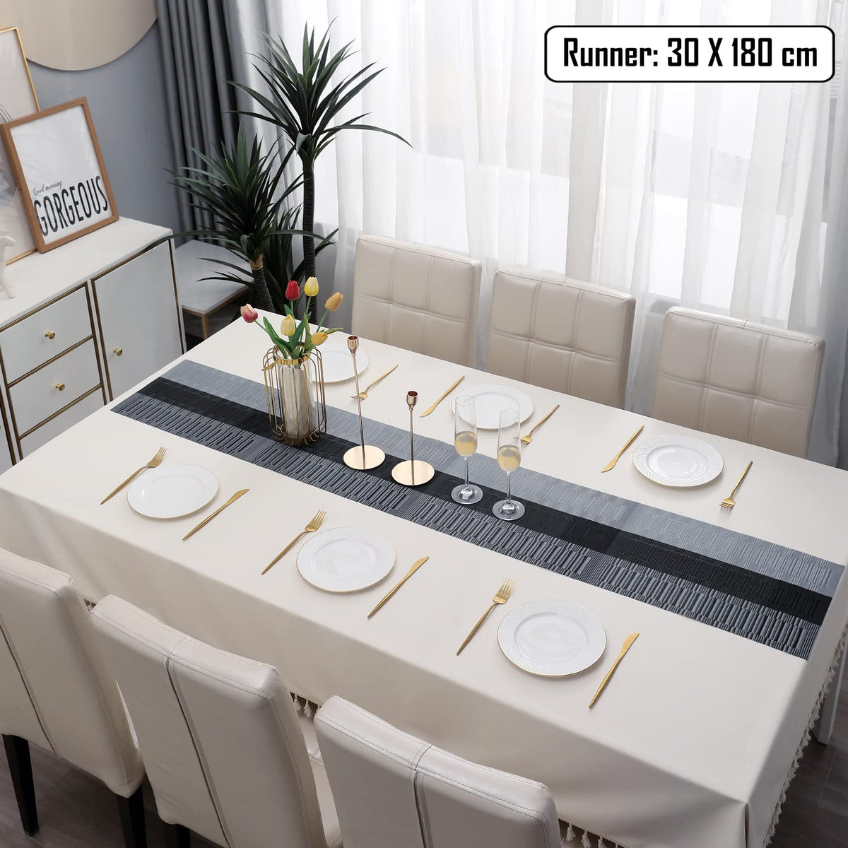 Buy Solid Grey Colour PVC Table Runner for 6 Seater (30x180cm) | HOKIPO