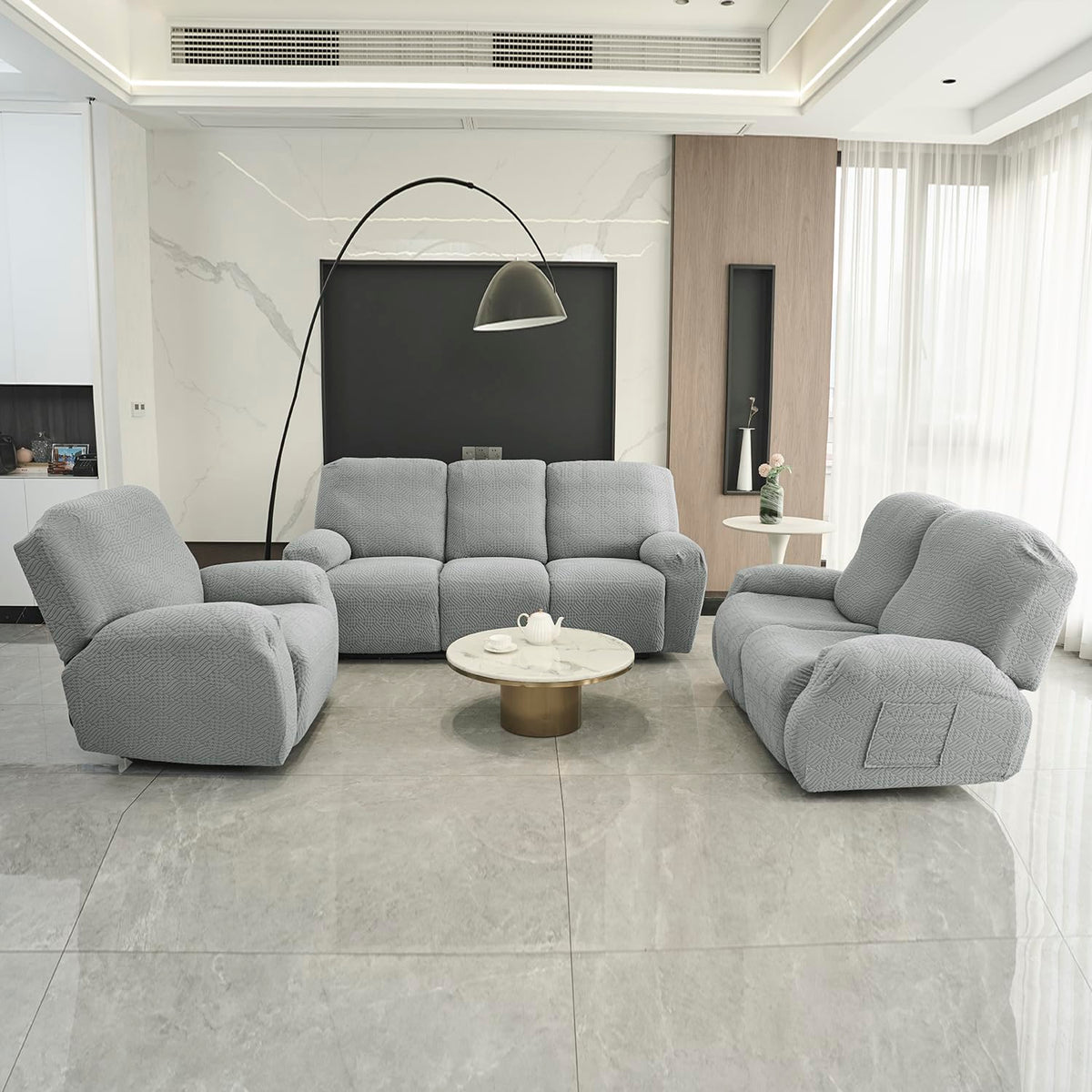 Buy Light Grey colour jacquard recliner sofa cover – 1,2,3 Seater | HOKIPO