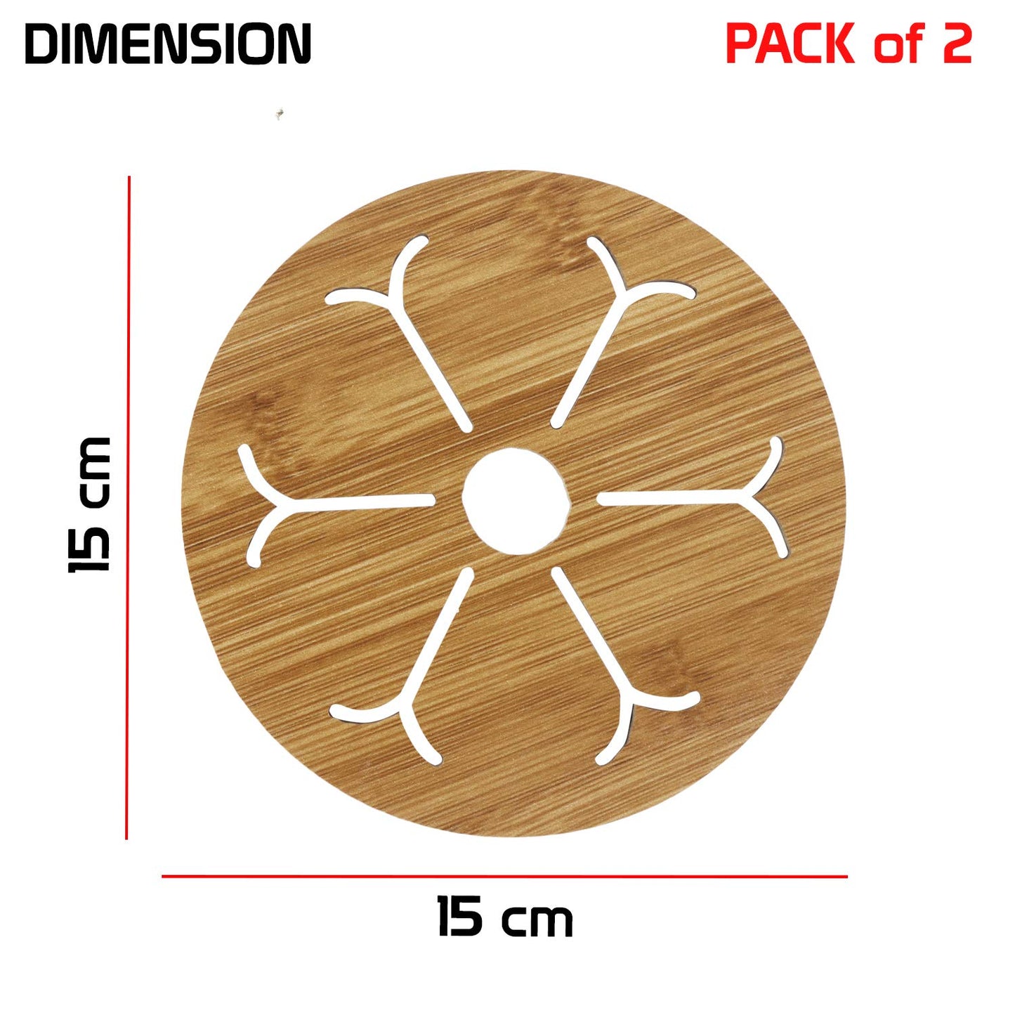 HOKIPO Eco-Friendly Bamboo Wooden Coasters for Home Pan Pot Holder, Dining Table Heat Pad for Kitchen - Pack of 2/4/6