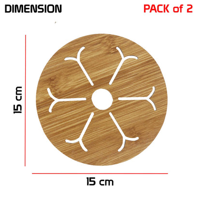 HOKIPO Eco-Friendly Bamboo Wooden Coasters for Home Pan Pot Holder, Dining Table Heat Pad for Kitchen - Pack of 2/4/6