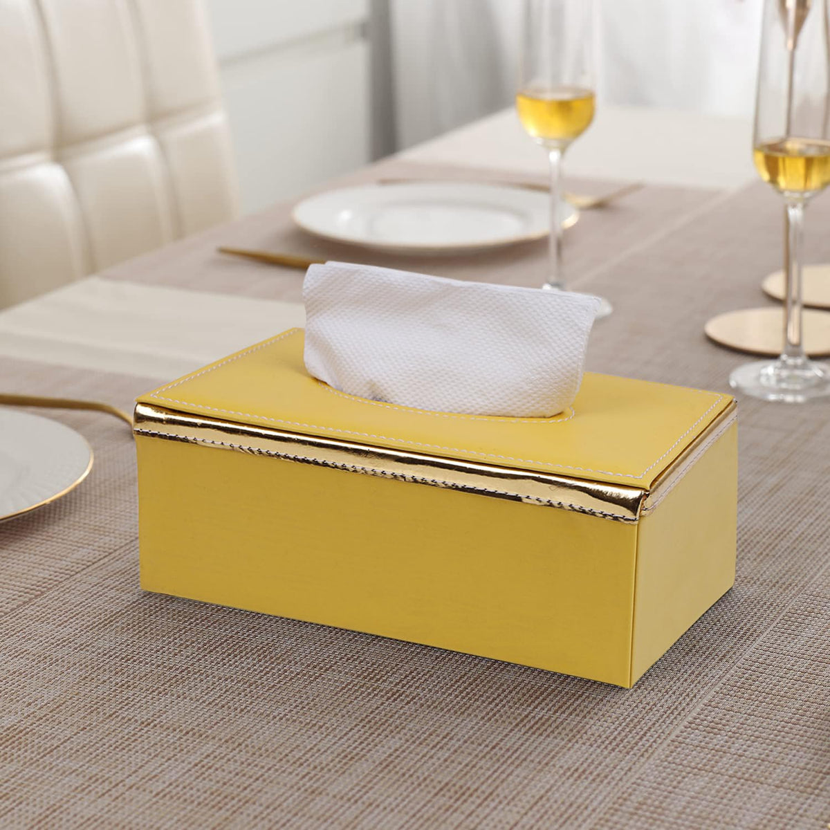 buy premium yellow leatherite tissue box | HOKIPO