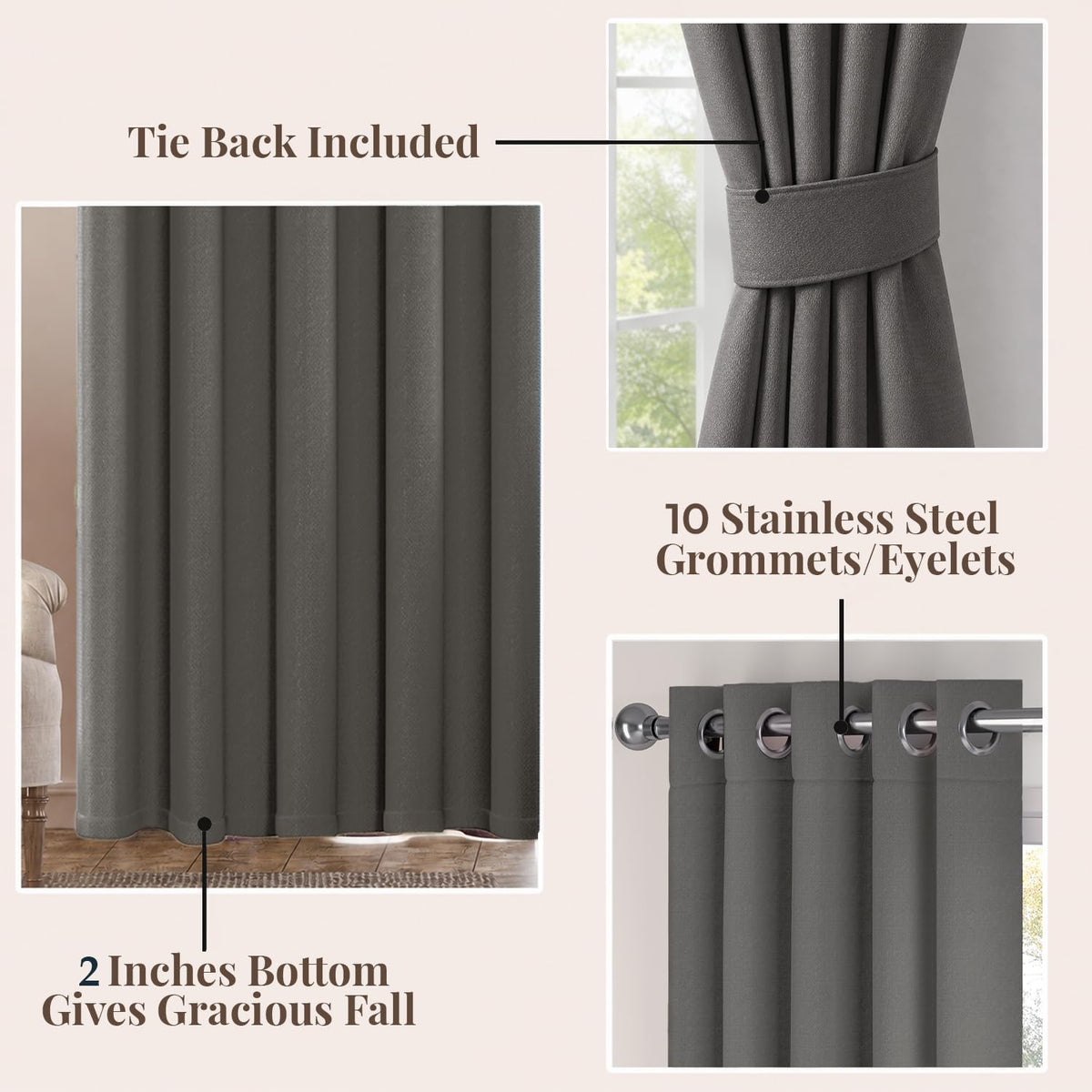 HOKIPO Atmosphere Dimout Curtains, 7 Feet Long - Charcoal Grey - image 4