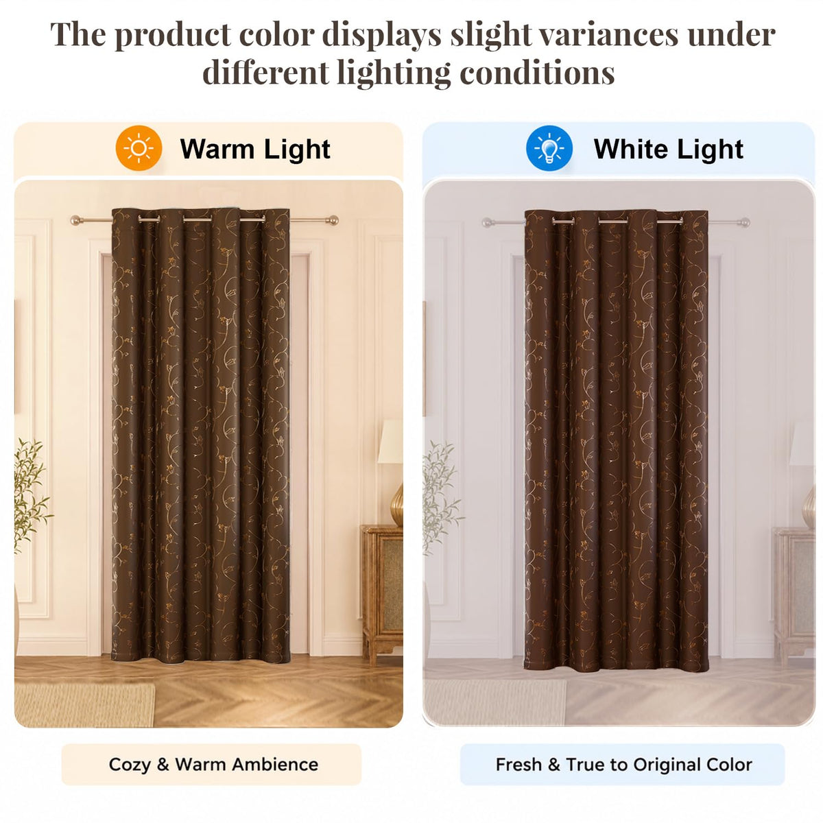 HOKIPO Golden Vine Eyelet Curtains, 7 Feet Long - Chocolate Brown - image 5