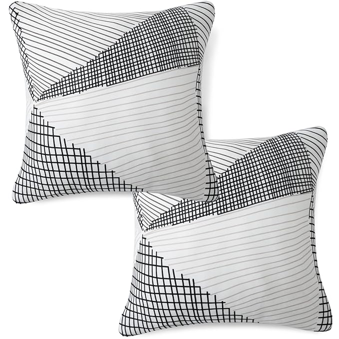 Waterproof & Quick-Dry Quilted Sofa Cover with Pockets on Armrest, Snow White Black Geometry