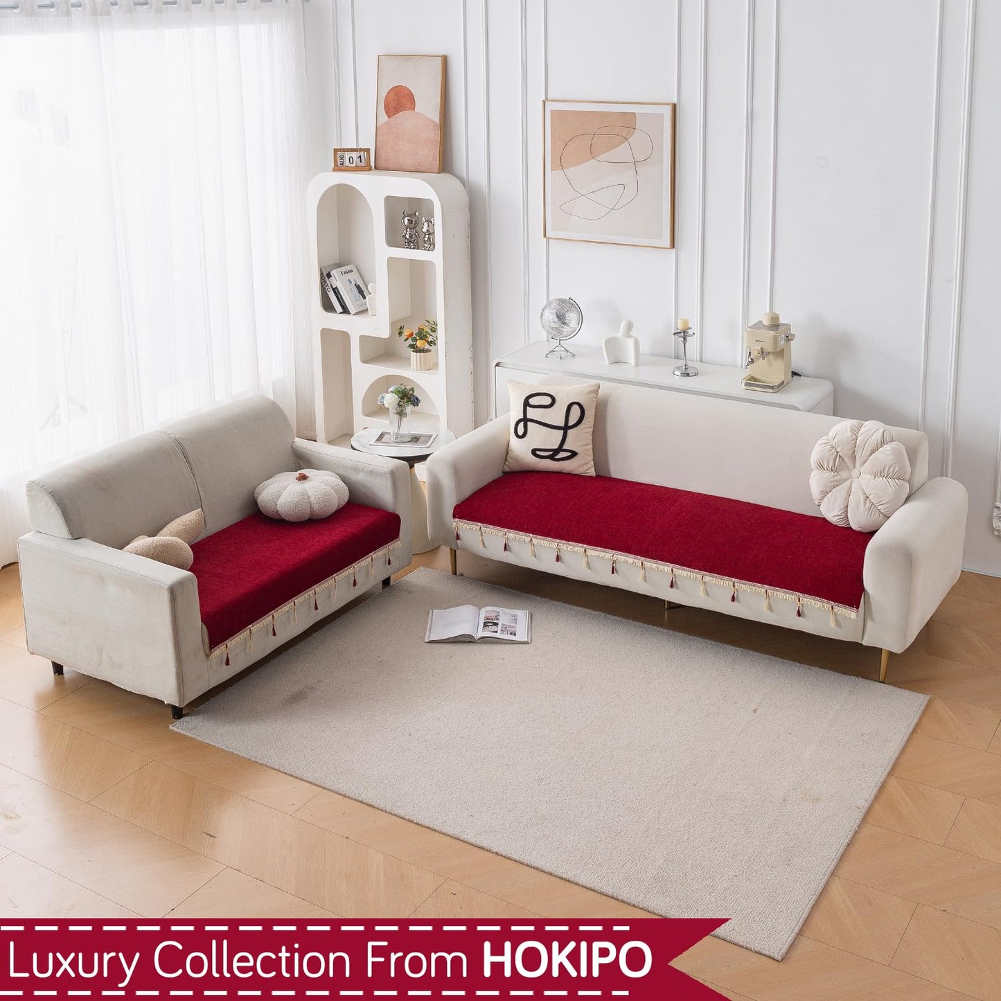 Serenity Tassel Chenille Sofa Cover with Tassel – Crimson Ruby