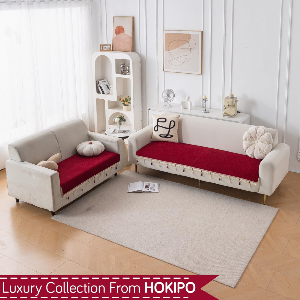 Serenity Tassel Chenille Sofa Cover with Tassel – Crimson Ruby