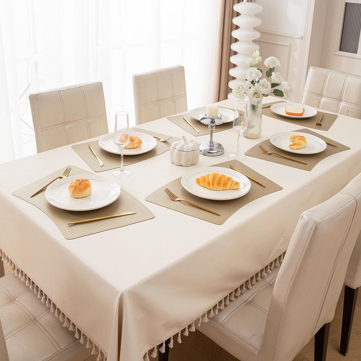 Premium Faux Leather Dining Table Mats, Light Gold