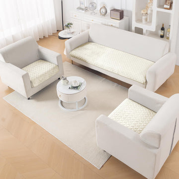 Premium Velvety Quilted Softline 5-Seater Sofa Cover (3+1+1), Butter Cream
