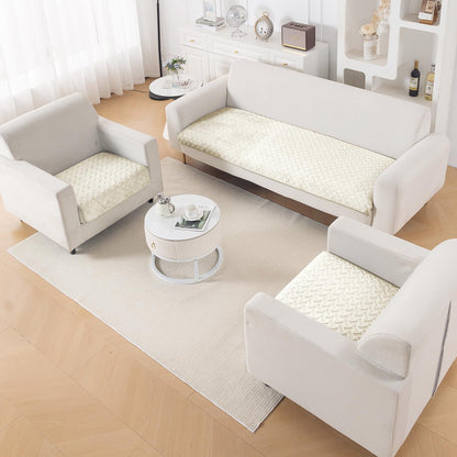 Premium Velvety Quilted Softline 5-Seater Sofa Cover (3+1+1), Butter Cream