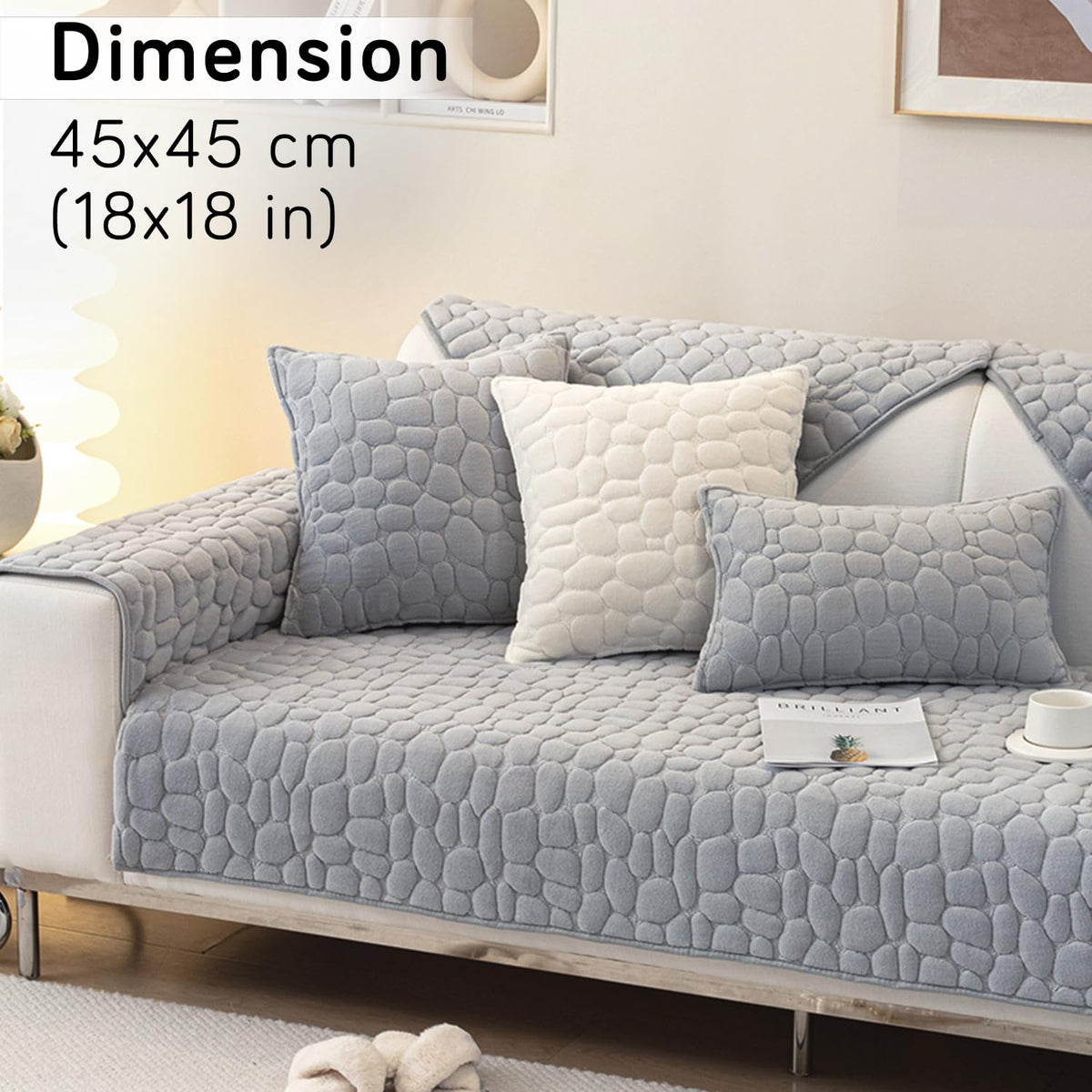 Buy Moon Grey colour Zippered Pebble Texture Milk Velvet Sofa Cushion Covers