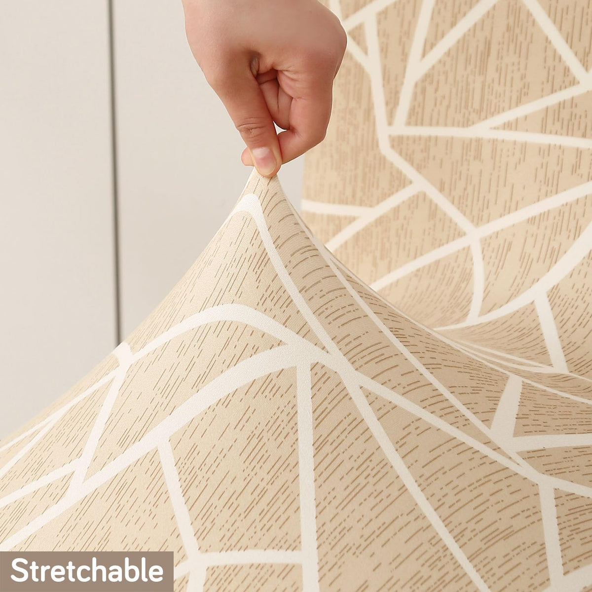 Elastic Dining Chair Covers with Matching Tablecloth, Beige Abstract Geometry